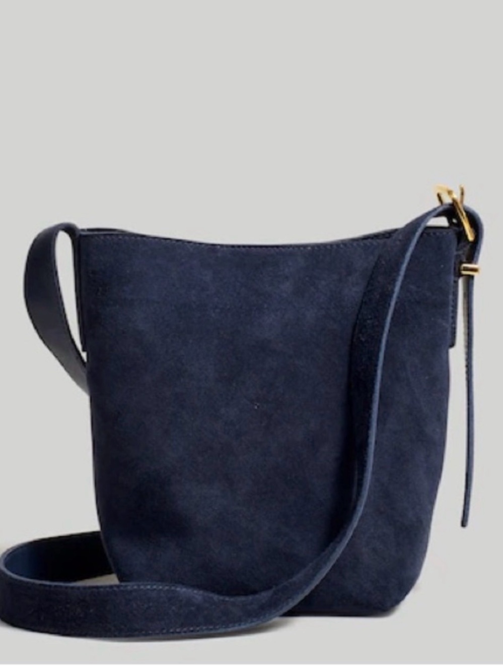 Suede Crossbody Bucket Bag in Navy